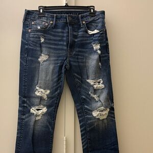 American Eagle Outfitters Men's Ripped Dark Blue Jeans